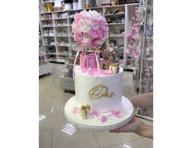 Декор на тортик "Вафельна куля, ведмедики, додаткові пелюстки, 2 падаруночки, топпер one"