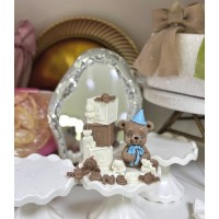 Декор на тортик "Ведмедик, one, 3 кубики, дрібні деталі"