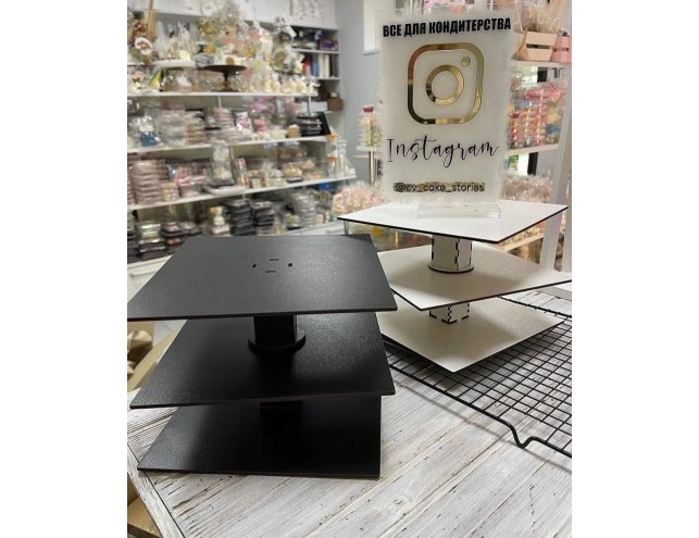 Ярусні конструкції для тортика "куб" , 3 яруса у чорному кольорі