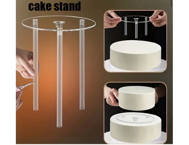 Акрилова двошарова підставка для торта з багатоярусною підтримкою - Прозора, діаметр підложки 12 см.