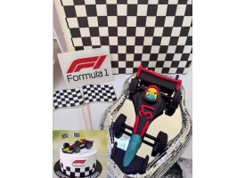 Декор "спортивна машина, емблема формула 1, прапорці, цукровий друк - квадрати"