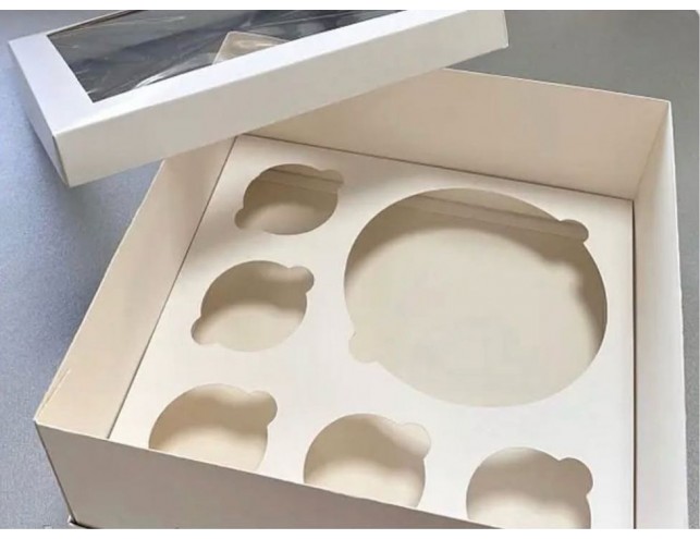 Коробка для комплекту солодощів 5-ти кексів та бенто торта 260х260х120 