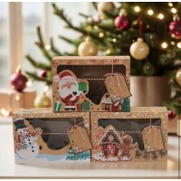 Коробка новорічна + бірка + стрічки - 22х15х7см.