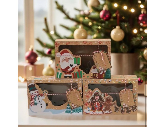 Коробка новорічна + бірка + стрічки - 22х15х7см.