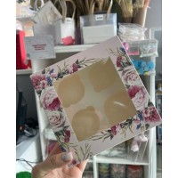 Коробка на 4 кекси "Тюльпани",20х20х7,5 см