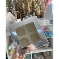Коробка  на 4 кекси,"Срібна" 17х17х9см