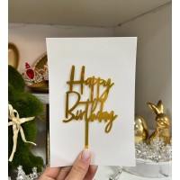 Топпер на шпажці "Happy Birthday" золотий